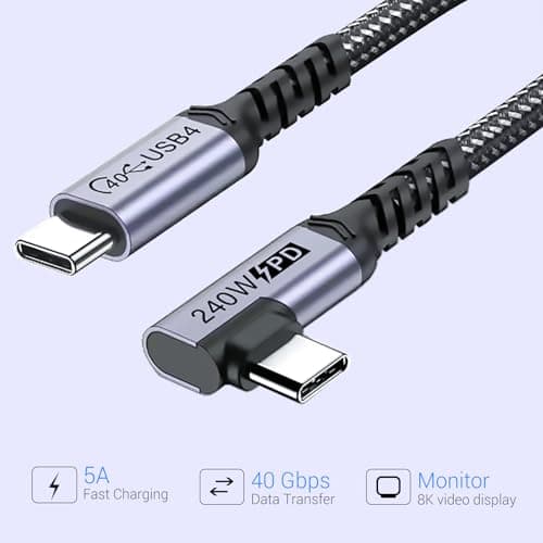 SUMPK Short USB 4 fils à angle droit [50cm 2 Pack], charge rapide 240w avec transfert de données haute vitesse 40gbps et affichage vidéo 8K