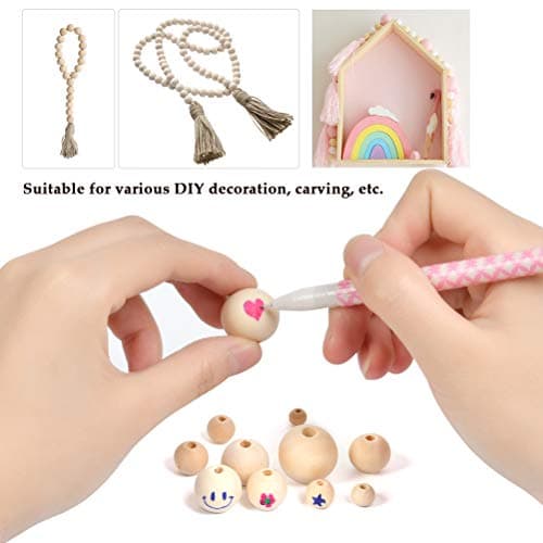 FOROREH 485pcs Perles en Bois, 8 Tailles Naturel Perles en Bois Boules de Bois avec Ficelle pour l'artisanat et Le Bricolage - 6 mm, 8 mm, 10 mm, 12 mm, 14 mm, 16 mm, 18 mm, 20 mm