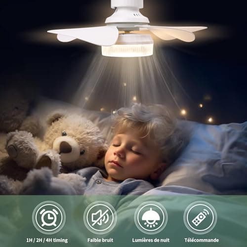 OKSANO 36cm Silencieux Ventilateur de Plafond avec Lumière et Telecommande,30W Lampe Ventilateur Plafond avec Douille E27, Dimmable LED Ventilateur Plafond pour Chambre, Salon, 3 Vitesses, 5 Pales
