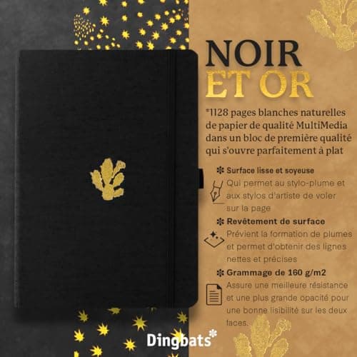 Dingbats* - Pro B5 Grand Carnet De Notes Ligné - Journal Avec Couverture En Tissu Noir, Reliure à Fil - Fermeture Élastique, Porte-stylo, Marque-page