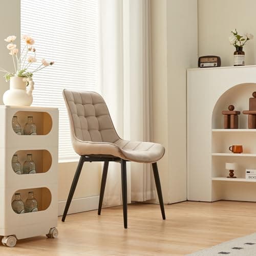 Kosmi - Lot de 2 chaises Beiges Style scandinave avec Assise en Tissu rembourré et Pieds en métal Noir