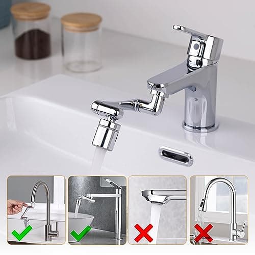 Ibergrif M91006, Robinet Magique Pivotant 1440°, Mousseur Robinet avec 2 Modes de Pulvérisation, Adaptateur de Robinet d'Extension Universel, Corps en Laiton, Chromé, Argent