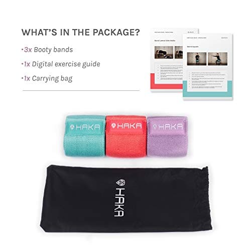 HAKA Booty Bands Lot de 3 bandes de fitness élastiques [antidérapantes et indéchirables] – Lot de bandes de résistance en tissu idéal pour l'entraînement des jambes et des fesses, avec eBook (français