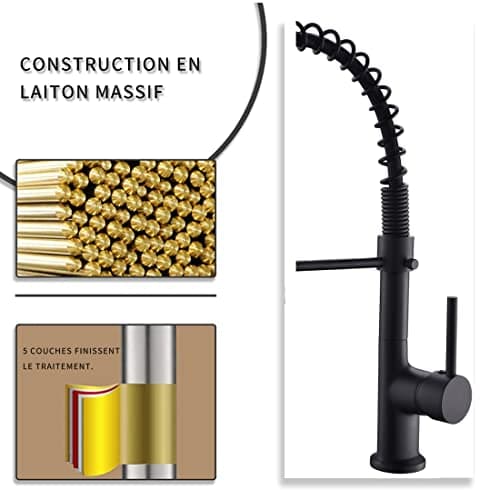 AIMADI Robinet Cuisine Mitigeur Cuisine Robinet Cuisine Douchette Evier Cuisine Robinet Cuisine Noir Avec Douchette Mitigeur Evier Cuisine Robinet de Cuisine Pivotant à 360°