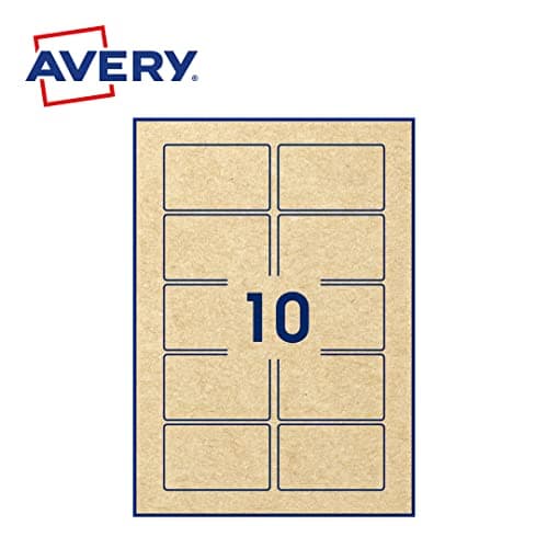AVERY Pochette 100 Étiquettes Autocollantes Rectangulaires Papier Kraft Marron 80x50 mm Personnalisables Imprimables Laser Jet d'Encre Copieur