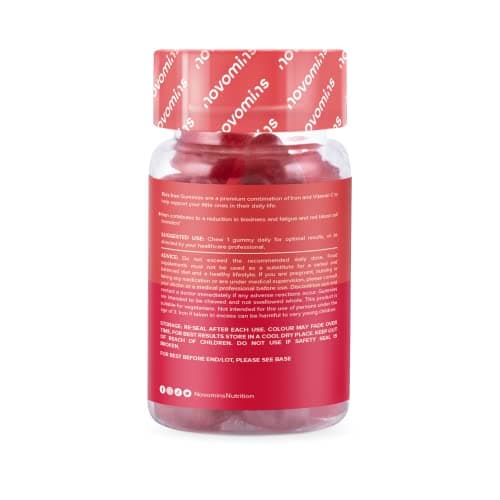 Novomins Gummies au Fer Enfants – Supplément de Fer pour Enfants – Energie et Système Immunitaire – Végétaliens – 1 Mois d'Approvisionnement – 30 Vitamines à Macher pour Enfants