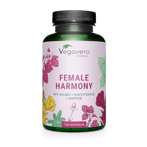 Vegavero Complexe MÉNOPAUSE | 100% Naturel & SANS HORMONES | Sauge, Onagre, Houblon, Camomille et Igname | 120 Gélules Vegan | Bouffées de Chaleur + Fatigue + Équilibre Hormonal & Emotionnel