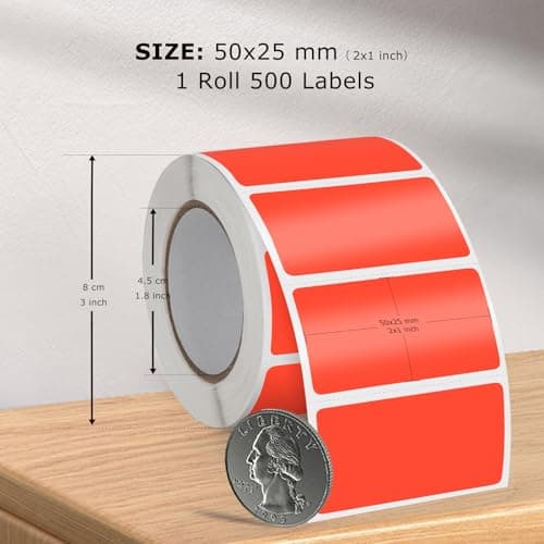 FINDAT Rouge Étiquette Thermique 50 X 25 mm Rouleau Vinyle Autocollant Étiquette d'imprimante Rectangulaire Imperméable pour le Bureau DIY Design Code à Barres ExpéDition 500 PièCes