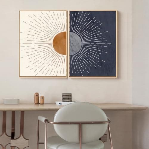 KXHHYB Lot de 2 posters aux lignes abstraites - Lignes abstraites - Motif soleil - Tableau mural - Ligne géométrique - Décoration moderne pour salon et chambre à coucher - Sans cadre - A, 30 x 40 cm x