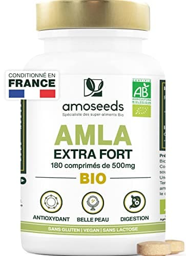 Amla BIO 180 comprimés de 500mg | Peau, Cheveux, Digestion | Amalaki, Groseille Indienne | Qualité Supérieure