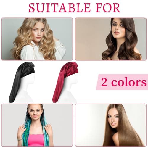 2 Pièces Bonnet Long en Satin pour Fille, Bonnet de Sommeil Chapeau Nuit en Satin à Large Band Élastique Bonnets de Nuit Doux pour Femmes Cheveux Longs Cheveux Bouclés