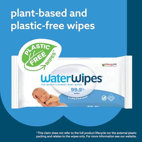 WaterWipes Lingettes Bébés Originales Exemptes De Plastique, 720 Unités (12 Paquets), Lingettes à Base d'Eau à 99,9 %, Non Parfumées pour les Peaux Sensibles