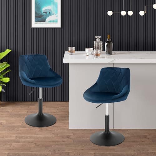 WOLTU Lot de 4 Tabouret de comptoir réglable en Hauteur et pivotante,Tabouret de bistrot en Velours Structure métallique, Hauteur Réglable de 42-58cm, Bleu BH242bl-4