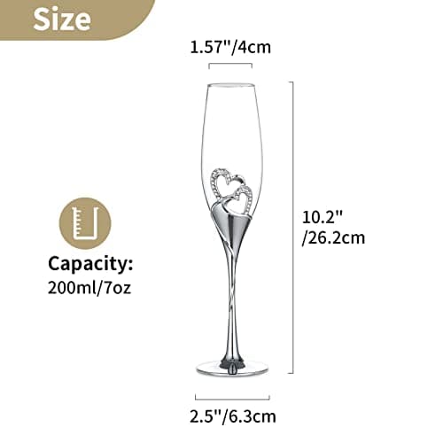 NUPTIO Flûtes à Champagne Mariage: Flûte à Champagne Personnalisée Coffret Cadeau en Bois Cristal Prosecco Verre Ensemble de 2, Ensemble Cadeau Argent Toast Anniversaire Fête Nuptiale Douches