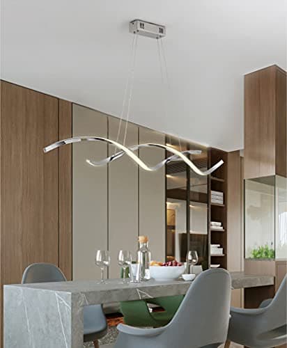 Hsyyz Lampe suspendue/avec télécommande Lampe à suspension LED Table à manger moderne Plafonnier à intensité variable Lustre réglable en hauteur Lustre design en spirale Éclairage suspendu (chrome)
