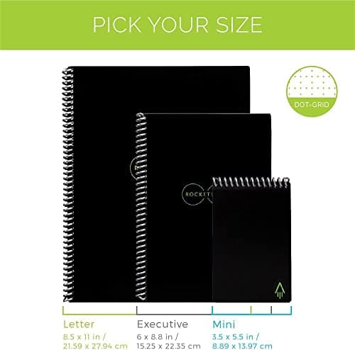 Rocketbook Core Cahier de Note Effacable - Réutilisable Bloc Note Numerique, Notebook A4 Noir Carnet Spirale Page Blanche à Pointillé, Stylo Effacables Pilot Frixion Inclus, Gadget Insolite Utile