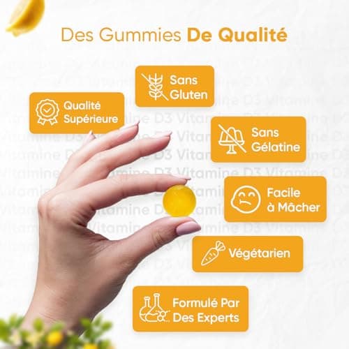 Vitamine D3 4000 UI Cholécalciférol - 120 Gummies Sans Sucre (8 Mois) - Vitamine D Système Immunitaire, Absorption Calcium, Fonction Musculaire, Dentition - Arôme Naturel de Citron, Végétarien