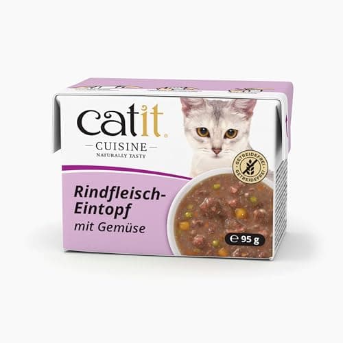 Catit Cuisine Pâtée pour Chats, Ragoût à la Viande de Bœuf et aux Légumes, Complément Alimentaire, 95 g, sans Céréales, Haute Teneur en Viande
