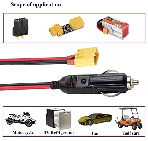 AAOTOKK Câble Allume Cigare XT60,Prise mâle Allume Cigare 16AWG 12V vers Adaptateur mâle XT60 câble de Charge Compatible avec Le câble de Charge de Batterie de Drone Freestyle FPV (3M-Male)