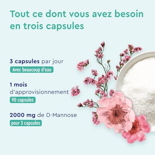 D-Mannose Pur 2000mg par Dose Quotidienne, 100% Végétalien et Naturel, Hautement Biodisponible, 90 Capsules, Sans Arômes ni Additifs, Testé en Laboratoire
