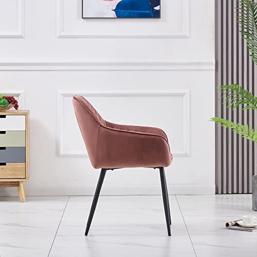 JYMTOM Lot de 4 Chaises Salle à Manger Roses Scandinaves, Chaises de Salon en Velours avec Dossier et Accoudoirs, Siège Rembourés, pour Salle à Manger, Bureau, Cuisine, Salon (4, Rose)