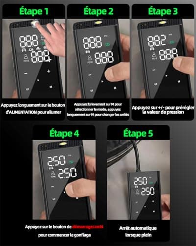 yanace 12000mAh Compresseur à Air Portatif - 4X Rapide, Batterie Rechargeable, 10.3Bar Mini Gonfleur Pneus Voiture sans fil, 150PSI Pompe a Velo Electrique pour Auto, SUV, Trotinette, Moto et Football