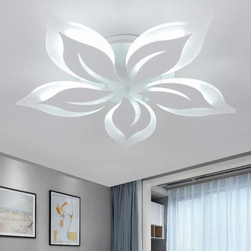 Caufloce LED Plafonnier Fleur Télécommande APP Moderne Éclairage De Plafond Dimmable 3000K-6000K Salon Lampe Plafond Smart 50W Intérieur Pour Chambre, Salle À Manger