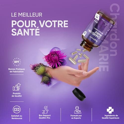 Chardon Marie Extra Fort 2000mg - 180 Gélules Vegan (6 Mois) - Naturel & Pur - Extrait de Milk Thistle (40:1), 80% Silymarine - Sans Stéarate de Magnésium, Alternative à l'Artichaut & au Pissenlit