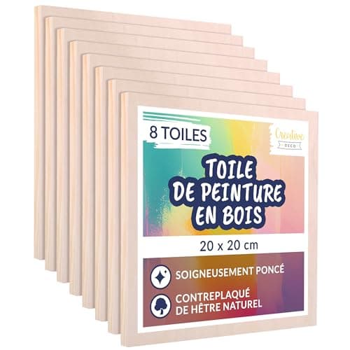 Creative Deco 8 x Toile Peinture en Bois | 20 x 20 cm | Toile a Peindre | Gouache, Aquarelle, Peinture Acrylique | Planche Bois | Tableau Peinture | Planche Bois Brut | Panneau Bois