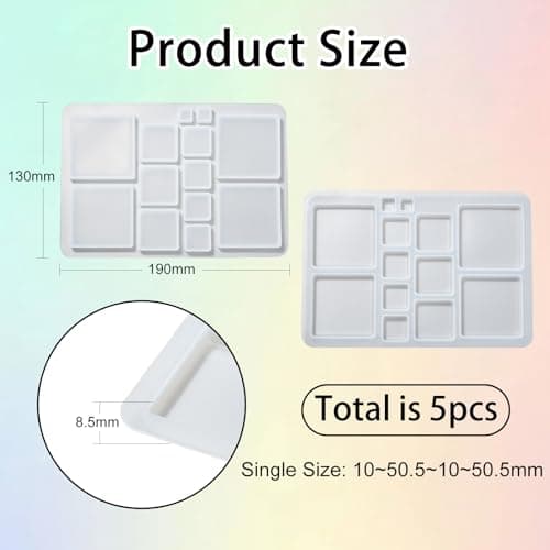 UR URLIFEHALL Lot de 5 moules carrés en silicone pour cabochon en résine pour bijoux, loisirs créatifs, décoration d'intérieur, loisirs créatifs