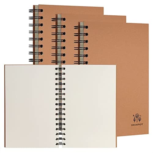 Srvnpioy Lot de 3 Cahiers à esquisse reliés spirale A5 Paysage, 300 pages (150 feuilles), papier épais de 80g/m2, A5 pour école, bureau et maison