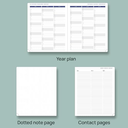 POPRUN Agenda 2025 Semainier 26,5 x 21,5 cm De Août 2024 à Déc 2025, Premium Planner Scolaire 17 Mois, Couvercle en cuir de coton PU, Papier Certifié FSC® 100 g/m2 - Forêt Vert