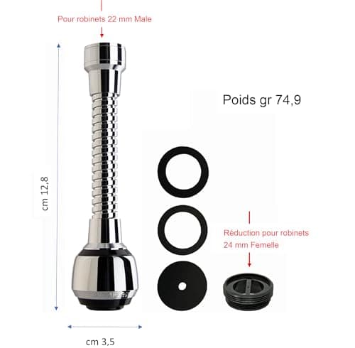 Siroflex 2510/S brise jet flexible en laiton Milady Made in Italy | Aérateur douchette chromé noir | Aérateur robinets cuisine| Robinetterie de cuisine