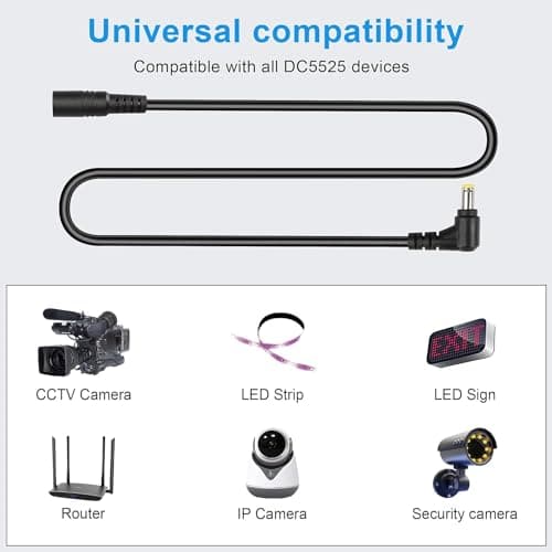 GINTOOYUN Câble d'extension d'alimentation DC 5,5 mm x 2,5 mm, câble d'adaptateur d'alimentation mâle et Femelle de 90 degrés 18awg dc5525 (3M / 9.8ft) pour caméra de sécurité, Bande de LED, etc.