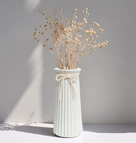 Hauteur 19 cm Vase Conique en Céramique Blanche pour Pampas, Moderne Haut Vase Decoratif pour Centre de Table Deco