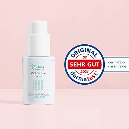 colibri skincare VITAMIN A SERUM (30 ml) - Sérum visage au rétinol, rétinal et bakuchiol contre les signes de vieillissement tels que les rides, ridules et tâches pigmentaires - Made in Germany