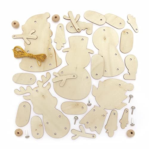 Baker Ross FC192 Marionnette Enfants en Bois motifs de Noël - Lot de 5, Marionnette a Fabriquer, Marionnette en Bois Articulé, Noel Enfant, Activites Manuelles pour Enfants