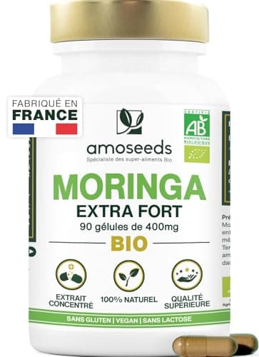 Moringa Oleifera BIO | Extra Fort, 10 000mg par jour | 100% Naturel et Pur | 90 Gélules vegan de 400mg | Qualité Supérieure