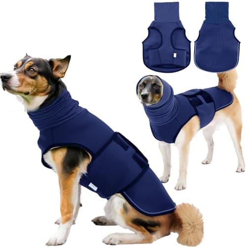 TOPSOSO Gilet Anti-anxiété pour Chien avec Chapeaux Bandanas Manteau Anti-anxiété pour Chien Maille Respirante Bande Auto-agrippante et Réflecteur Apaiser Les Peurs la Nervosité du Chien (Marine XS)