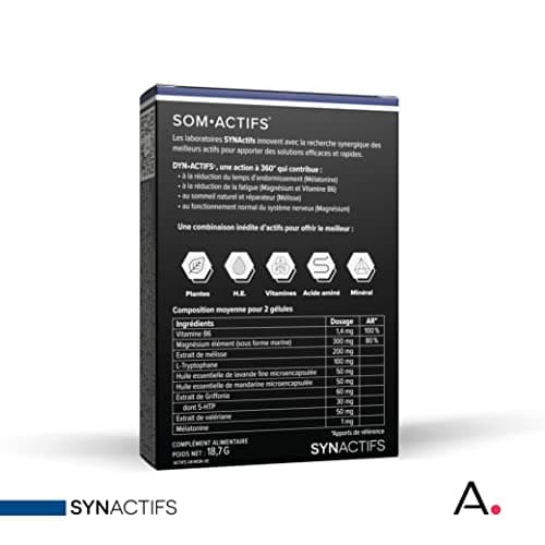 ARAGAN Synactifs Lot de 3 Somactifs | Complément Alimentaire Sommeil Adulte | Mélatonine, Mélisse, Valériane, Huiles essentielles, Magnésium | 90 gélules | 1 à 2 mois de prise Fabriqué en France