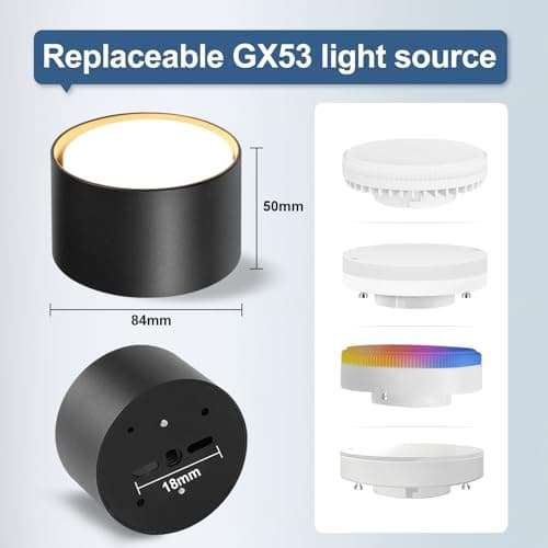 GeyouLux 4x Spots de Plafond Noir - Ø84x50mm - 6W 680LM Spot LED - 3000K LED GX53 230V Inclus - Angle du faisceau 180° - Aluminium Luminaire Plafonnier