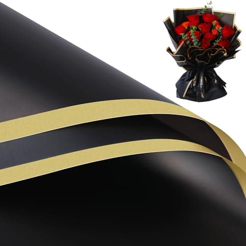 Papier Cadeau Fleur Papier Fleur Bouquet Papier Fleuriste Coloré Papier d'emballage pour Bouquet de Fleur Papier Emballage Bouquet de Fleur Papier Emballage Fleuriste,Papier imperméable Bouquets Noir