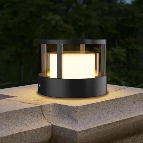 FREEUP Borne Éclairage Extérieur, 15W LED Lampe de Jardin Exterieur Ronde Ip65 Lampadaire Exterieur en Aluminium, Blanc Chaud, Borne Lumineuse Exterieure, Pour Chemins Terrasse, Noir