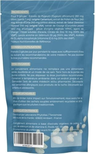 Prostatex • Confort urinaire & HBP | Prostate | Formule naturelle et vegan avec Saw palmetto, Ortie, Pépin de courge, Palmier nain, Pygeum africanum, Prunier d'afrique • Made in France - 60 gélules