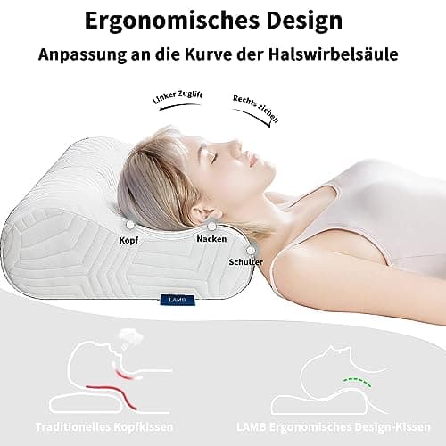LAMB Nouveau pour 2024 Oreiller Cervical 50D Memory Foam,Oreiller Orthopédique pour la Nuque,Réglable en Hauteur, Taie d'oreiller Lavable, 50 x 35 cm