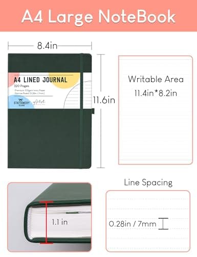 STATIONERY ISLAND Carnet Ligné A4, 320 Pages A4 Carnet de Notes, Couverture Rigide de 100 g/m2 pour Ecrire, Travailler, Etudier, Journal Intime, Myrtille