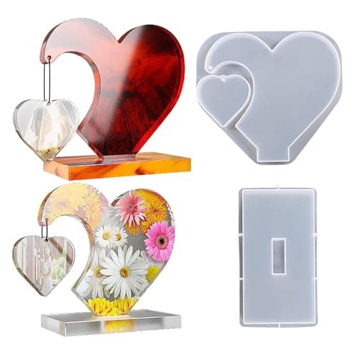 EnixwH Moules en Résine Époxy, Grand Moulle Silicone Resine Epoxy en Forme de Cœur, Moules en Résine pour Cadre Photo, pour DIY Bricolage Fleurs, Décorations pour La Maison, Cadre Photo Personnalisés