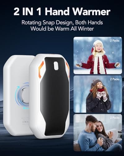 Chauffe Main Rechargeable 2 Pack, 6000mAh Chaufferette Main Reutilisable avec 3 Modes de Chauffage Réglables Portable Chauffe Main Electrique Cadeau de Noël pour Camping, Golf, Randonnée