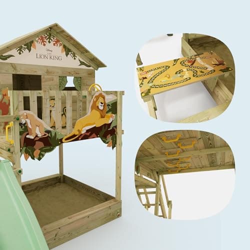 Disney Le Roi Lion Quest Aire de Jeux de Wickey - Structure d'escalade, Tour d'escalade, Jeux de Jardin pour Enfants - Aire de Jeux extérieure en Bois avec bac à Sable