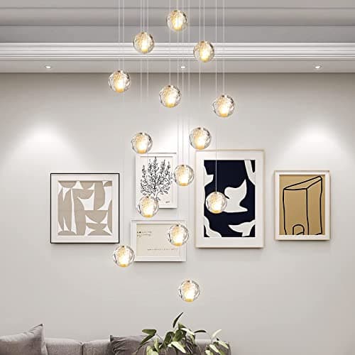 KJLARS Suspensions LED Contemporaine Pendentif Lampe Hauteur Réglable Lustres adapté pour salon table à manger escalier chambre Plafonniers lampe suspendue (14 Lights)